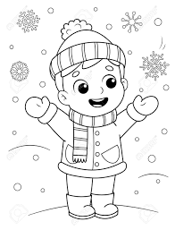 Volume 4 at primarygames free winter coloring ebook: Coloring Page Of A Cute Cartoon Kid In Winter Clothes Enjoying Royalty Free Cliparts Vectors And Stock Illustration Image 157692829