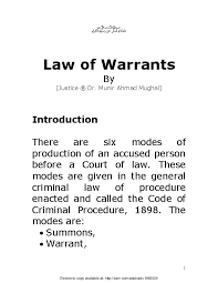 Trial of offences under the indian penal code and other laws. Pdf Law Of Warrants Munir Mughal Academia Edu