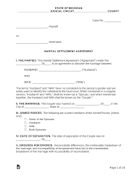 An uncontested divorce is one in which: Free Michigan Marital Settlement Divorce Agreement Pdf Word Eforms