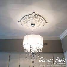 This one in our farmhouse style dining room. Gobi Desert Ekena Millwork Cm11pagdf Palmetto Ceiling Medallion Tools Home Improvement Millwork