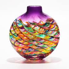 Flat Optic Rib Vase In Candy With Grape Art Glass Vase Created By Michael Trimpol Art Glass Vase Glass Art Glass Blowing