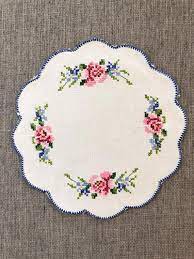 4,620,458 patterns created to date! Vintage Embroidered Table Linen Cross Stitched Embroidery Of Flowers Round Vintage Tray Cloth Embroidery Stitches Cross Stitch Embroidery Vintage Trays