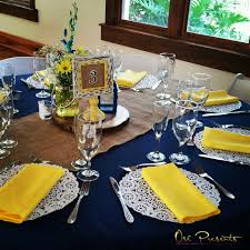 Navy And Yellow Rustic Themed Wedding Table Decor Wedding Themes Rustic Wedding Table Decorations Blue Wedding Table Themes