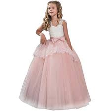 Moonker Girls Princess Dress 7 11 Years Old Children Girls Kids Fashion Lace Bowknot Formal Gown S Girls Long Dresses White Flower Girl Dresses Tutu Skirt Kids