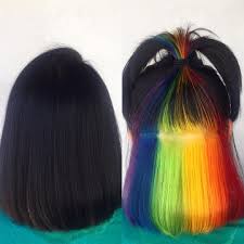 Incredible Rainbow Under Dye Bob Hair Dyed Underneath Hidden Hair Color Underlights Hair