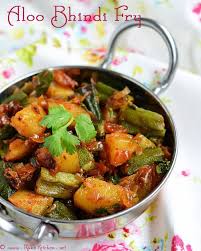 Aloo Bhindi Fry Recipe Potato Ladies Finger Fry Raks Kitchen Recipe Bhindi Fry Indian Veg Recipes Recipes