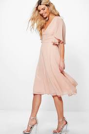 Chiffon Angel Sleeve Midi Skater Bridesmaid Dress Boohoo Uk Skater Bridesmaids Dresses Bridesmaid Dresses With Sleeves Latest Bridesmaid Dresses