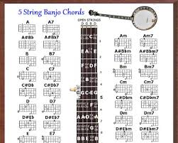 Left Handed 5 String Banjo Chord Fretboard Wall Chart Poster
