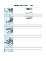 Fictional Character Bio Sheet Character Sheet Writing Character Bio Template Character Bio