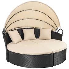 Alamo patio daybed with cushions. Walnew Outdoor Patio Round Daybed With Retractable Canopy Wicker Furniture Sectional Seating With Washable Cushions For Patio Backyard Porch Pool Daybed Separated Seating Beige Walmart Com Walmart Com