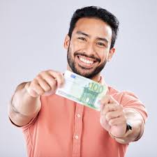 Portrait money and euro with a business man in studio holding cash