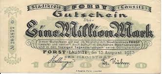 Forst Lausitz Notgeld Eine Million Mark 15 August 1923 15 August August Gutscheine