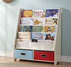 Slide fabric book pockets (d) onto rods. Tot Tutors Kids Book Rack Storage Bookshelf