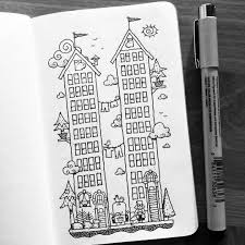 Dave Garbot Tall Houses Illustration Drawing Penandink Sketch Book Doodle Drawings House Doodle