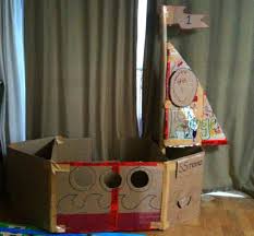 A Pirate Ship Cardboard Crafts Cardboard Play Cardboard Boat