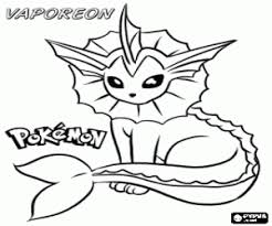 Vaporeon's body is light blue with a dark blue marking around its head and a spiky ridge down its spine. Vaporeon An Aquatic Pokemon Coloring Page Printable Game