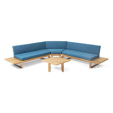 Westelm.com has been visited by 100k+ users in the past month Noble House Mirabelle 4 Piece Outdoor Acacia Wood Sectional Sofa Set In Teal 311165