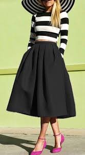 Black And White Pleated Midi Skirt Black Flare Pleated Midi Skirt Fashion Pleated Midi Skirt Derby Outfits