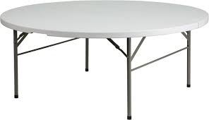It measures 48 inches circumference. 72 Inch Round Fold In Half Plastic Table