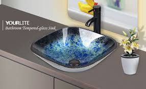artistic square bathroom sink blue