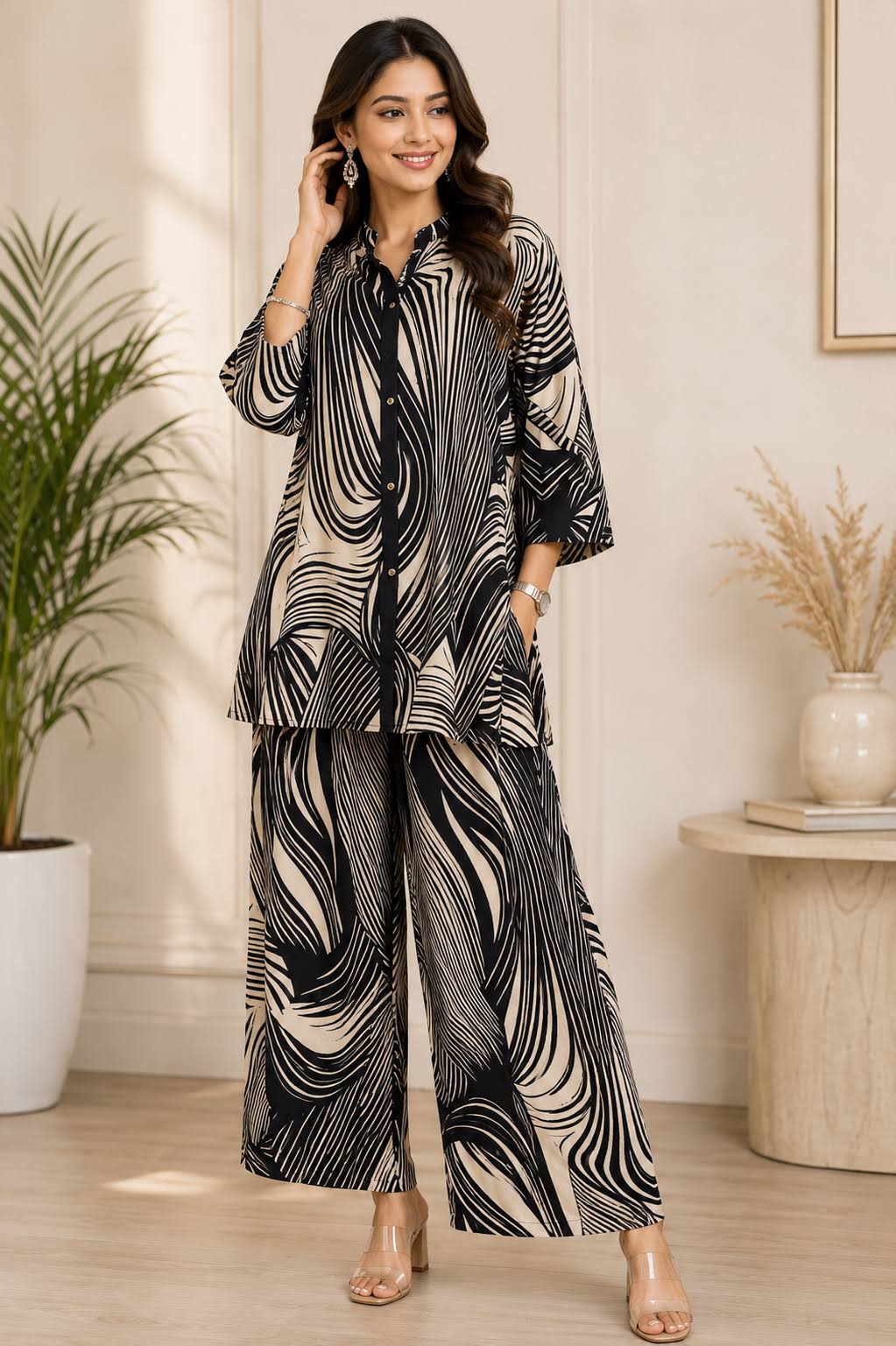 Ivory & Black Abstract Print Co-Ord Set product image