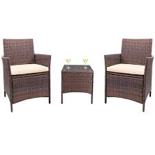 Walnew 3 Pcs Outdoor Patio Furniture Pe Rattan Wicker Table And Chairs Set Bar Set With Cushioned Tempered Glass Brown Beige Walmart Com Wicker Table And Chairs Comfortable Patio Furniture Outdoor Furniture