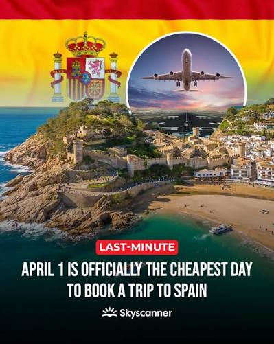 April 1st has the cheapest flights to Spain this year! ✈️ We checked flights  all year using Skyscanner's explore everywhere and search Anytime features  — April 1st is your day to fly