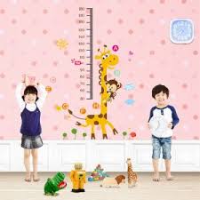 Jungle Zoo Animal Wall Sticker Monkey Climbing On Giraffe Growth Chart Nursery Wall Decal
