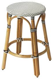 Costway rattan wicker bar stool, outdoor backyard chair patio furniture with armrest rattan wicker set of 2 barstools (mix brown). Butler Tobias Black White Rattan Counter Stool Tropical Bar Stools And Counter Stools By Hedgeapple 9371295 Houzz