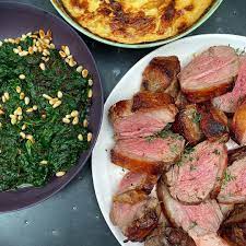 Nigella On Instagram Late Sunday Lunch A Couple Of Juicy Lamb Rumps From Meatpeter With Spinach A Little Stuffed Peppers Fine Dining Recipes Sunday Lunch