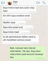 Status rumah tangga pencetus ummah (pu) abu dan isteri iaitu ain afini latif akhirnya terjawab apabila mahkamah rendah bagaimanapun, pu abu didapati menghantar lafaz cerai menerusi aplikasi whatsapp pukul 11.44 pagi pada 13 mac lalu selepas seminggu meninggalkan ain 'afini. Pu Abu Cerai Isteri Sarat Mengandung Demi Janda Isteri Dedah Perbualan Whatsapp