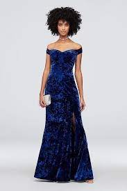 Crushed Velvet Off The Shoulder Sheath Dress David S Bridal Velvet Prom Dress Blue Velvet Dress Dresses