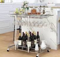 Amazon.com: O&K FURNITURE Carrito de bar plateado con ...