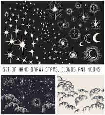 Hand Drawn Moon Cloud And Stars Vector Set Free Download How To Draw Hands Art Constellation Map