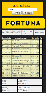 Unul din avantajele atunci când plasați pariuri la efortuna.ro este că nu trebuie să vă. Verificare Bilet Fortuna Cum Afli DacÄƒ Ai Castigat
