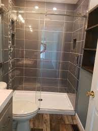 Tile Shower With Dreamline Shower Base And Dreamline Enigma Glass Doors All Materials Purchased At H Bathroom Shower Doors Bathroom Redesign Dreamline Shower