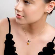 Lemon Necklace, Silver and Amber Lemon Charm Pendant, Summer Necklace,  Tropical Fruit Jewelry, Gift for Her