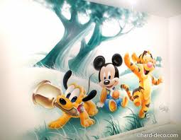 Creer deco chambre bebe un appartement transforme a nantes pour. Fresque Murale Graffiti Chambre Enfant Bebes Disney Pluto Mickey Tigrou Deco Murale Chambre Bebe Chambre Bebe Garcon Disney Bebe Disney