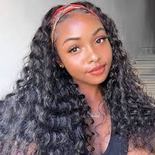 Headband Wig Water Wave Glueless Machine Made Headband Wigs for Black Women  None Lace Front Wigs Human Hair Brazilian Virgin Hair Headband Wigs Natural  Color 150% Density(12 Inch) : Buy Online at
