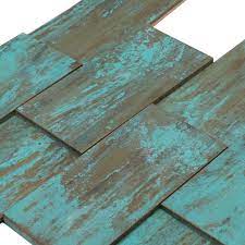 6x6 cow relief tile w copper glaze kitchen decor backsplash single. 3d Heavy Patina Copper Brick Tile Fireplace Stair Riser Feature Wall Decor