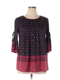 Details About Suzanne Betro Women Blue 3 4 Sleeve Top Xl