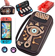 The straps and soft flap ensure a secure fit and offer added screen protection, while the zipper design provides fast access. Amazon Com Carrying Case For Nintendo Switch Switch Zelda Carrying Case Sheikah Slate Silicone Embossed Case With Screen Protector And 2 Thumb Grip For Nintendo Switch Joy Con Cable And More Accessories Electronics