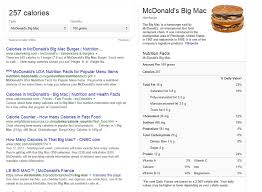 Google Displays The Nutritional Values Of Fast Food Meals