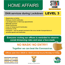 While the country is still under national lockdown, a few of the most stringent rules were lifted. Homeaffairssa On Twitter Services At Dha Under Alert Level 3 No Mask No Entry Wearamask
