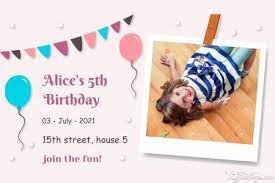 Birthday invitation cards use a bright color scheme with colors that contrast each other, have an eye catching header, might use a color filter to make text pop out from the background and usually have one image as the focal point. Free Lovely Birthday Party Invitation Card Maker Online