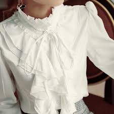 Retro Ruffled Blouse Women Shirt Turtleneck Collar Long Sleeve Formal Blouses Top Women Vintage White Women Office Blouse White Shirt Blouse Blouses For Women