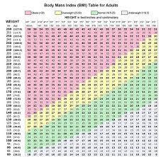 Printable Bmi Table Adults Every Last Template Free Download