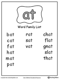 At Word Family List Word Families Word Family Worksheets Kindergarten Word Families