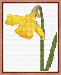This mini daffodils cross stitch pattern is one of the positive details of the spring sampler embroidery design. Daffodil Bright Yellow Flower 14 Count Cross Stitch 8 X 10