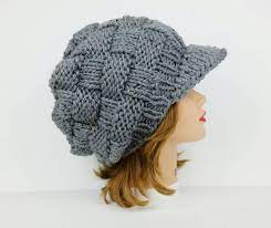 Gray Newsboy Hat Visor Beanie Chunky Knit Hat Women Visor Etsy Crochet Newsboy Hat Chunky Knit Hat Knitted Hats